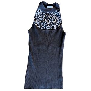 White House Black Market Ribbed Floral Embroidery Detailed Sleeveless BlouseSz M